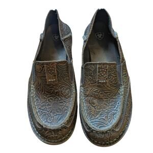 Ariat Women's Cruiser floral embossed tooled leather slip on loafers Size 9 W